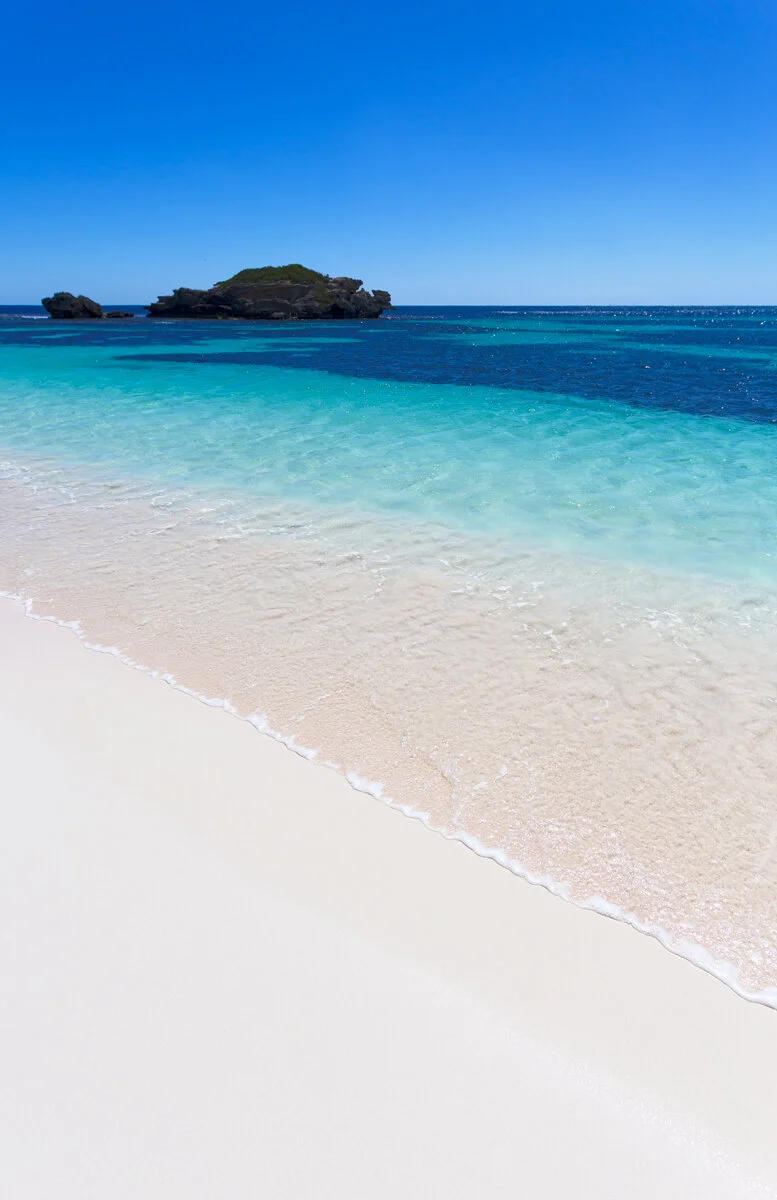 Turquoise water and white sand beach at Rottnest Island, Western Australia